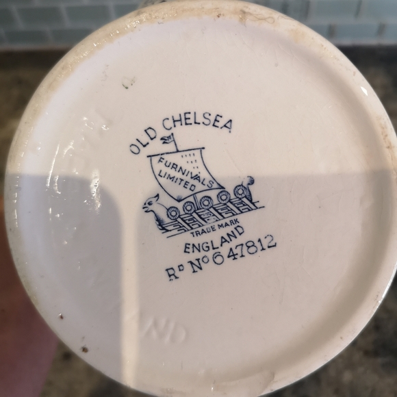 Antique 5" Old Chelsea Furnivals Blue Transferware Pitcher Made In England - Picture 6 of 9